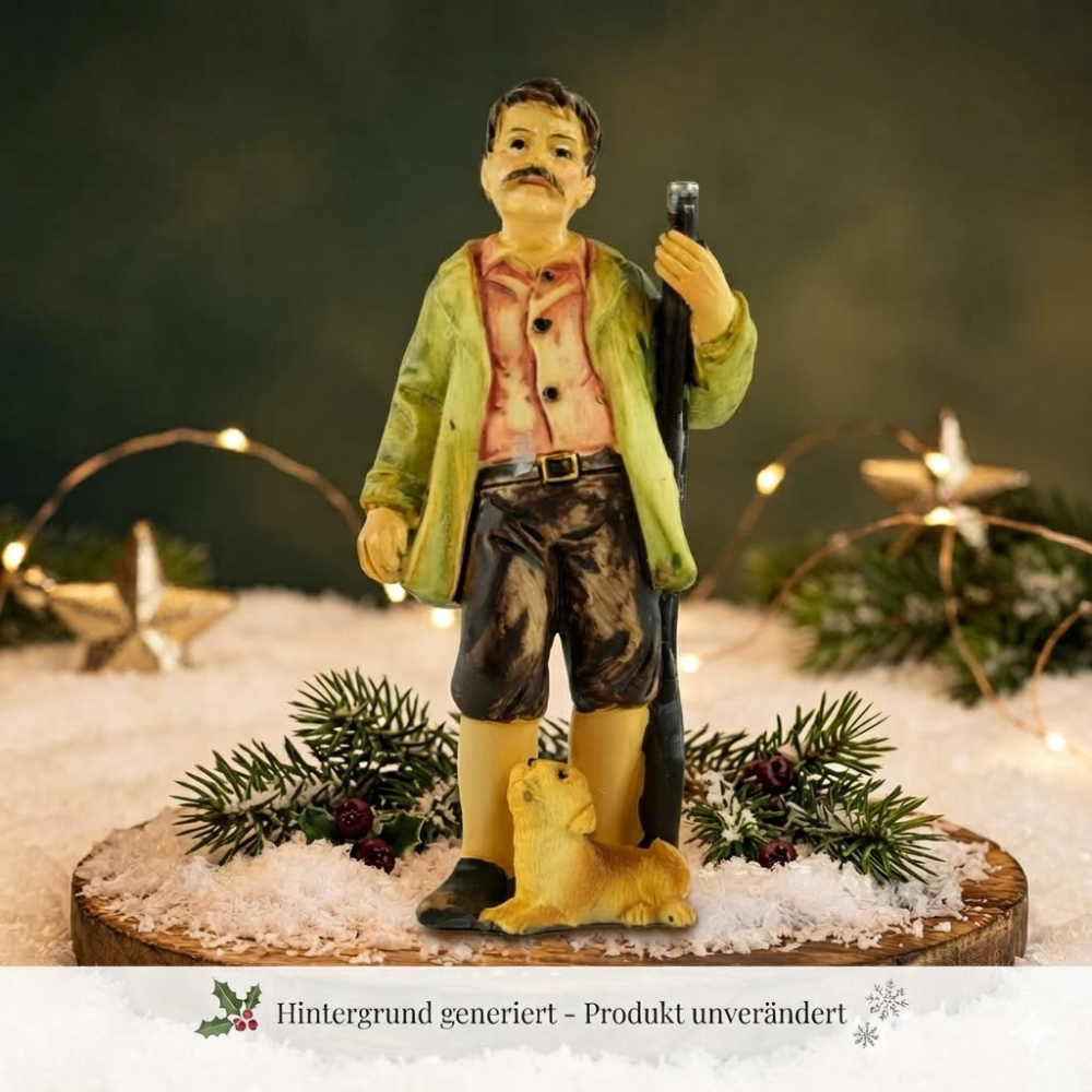 Handbemalte Krippenfigur Jäger mit Hund, ca. 9,5 cm, K 933